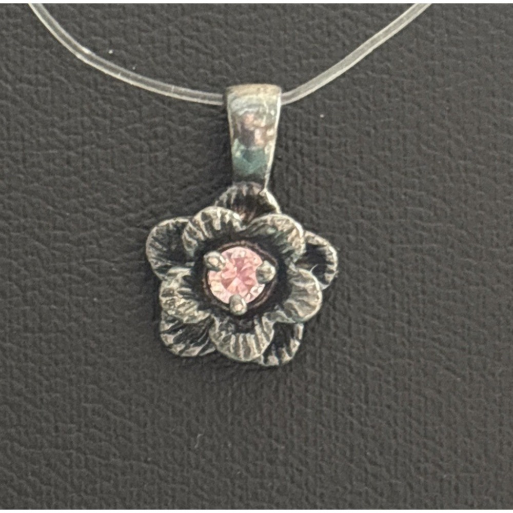 S Fiori Sterling Silver Pink October‎ Birthstone Flower Pendant